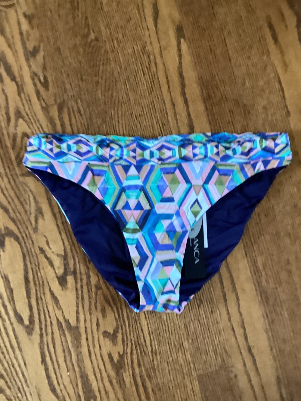 La Blanca Geometric Print Bikini Bottoms in Navy, Aqua, Pink Reversible NWT